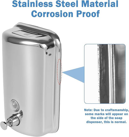 4 Pack 1000ml Commercial Soap Dispenser Wall Mount, Stainless Steel Hand Soap Dispenser for Bathrooms, Refillable Hand Sanitizer Dispenser for Home, Hotels, Restaurants, Hospitals (Silver)