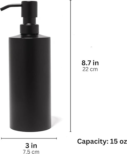 Black Soap Dispenser Stainless Steel for Bathroom and Kitchen Sink, 15oz Refillable Round Rustproof Hand Dish Soap Dispenser Pump for Detergent, Lotion, and Countertop