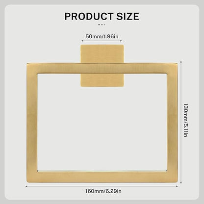 2-Piece Brushed Gold Towel Ring,Square Hand Towel Holder,Stainless Steel Modern Towel Holder Wall-Mounted Bathroom Towel Ring Towel Rack