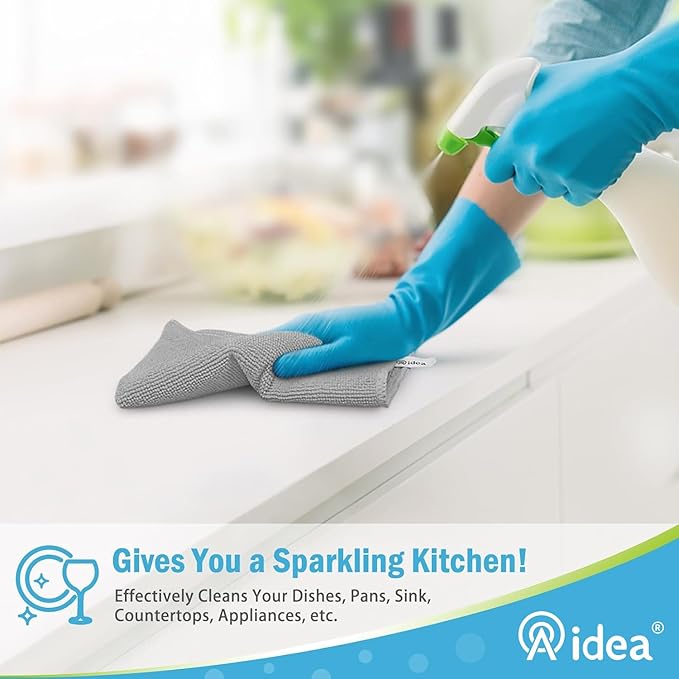AIDEA Microfiber Cleaning Cloth-8PK, Soft Microfiber Towels for Cars, Absorbent Cleaning Rags, Lint-Free Streak-Free Wash Cloths for House, Kitchen, Window(12in.x16in), Grey