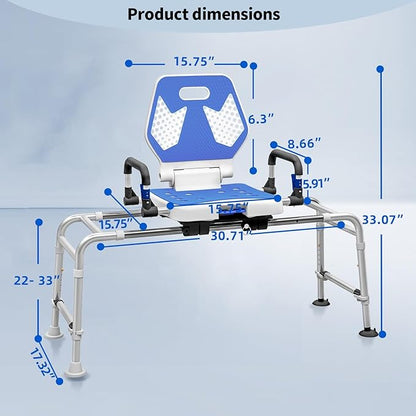 Sliding Shower Chair Swivel Tub Transfer Bench with Backrest with Non Slip Suction Cups 400lbs Weight Capacity Adjustable Height Shower Seat for Elderly Disabled Bathing Inside Shower
