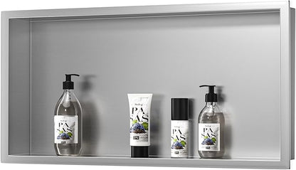 Stainless Steel Shower Niche 24" X 12" Brushed No Tile Needed Niche Shower Recessed Wall Horizontal Niches for Bathroom Storage Over Mount Installation