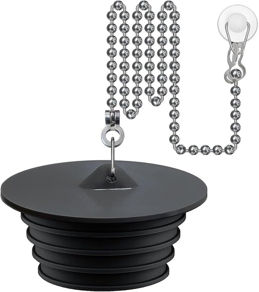 Bathtub Stopper, Silicone Tub Drain Stopper/Plug/Cover with 27.5" Stainless Steel Beaded Chain, Shower Bath Drain Water Stopper