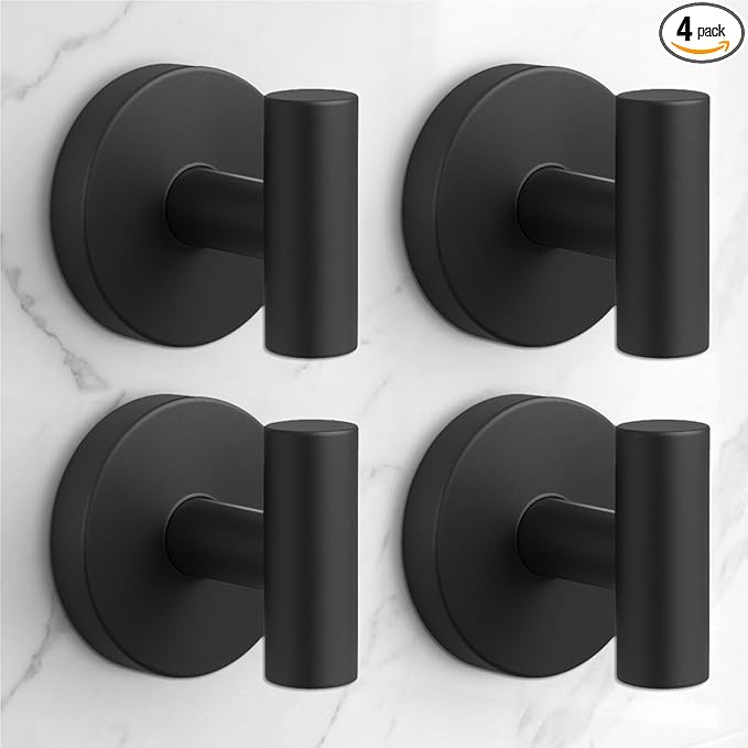 Heavy Duty Suction Cup Hooks for Glass Window,Tile,Mirror,Removable Shower Hooks for Inside Shower,Metal Towel Hooks for Bathroom,4 Pack(Black)