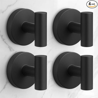Heavy Duty Suction Cup Hooks for Glass Window,Tile,Mirror,Removable Shower Hooks for Inside Shower,Metal Towel Hooks for Bathroom,4 Pack(Black)