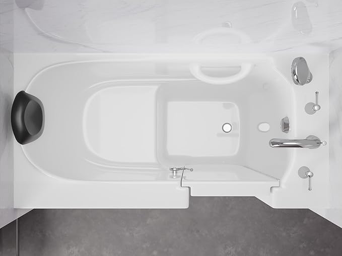 ANZZI Walk In Tub 53'' x 26'' in White, Easy Access, Quick Fill Faucet, Extendable Handheld Shower, Slip-Resistant, ADA Compliant, Ergonomic Head Rest, Safe Reach Grab Bar - AMZ2653RWS-CP