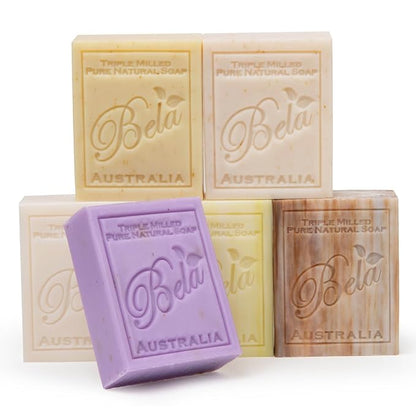 BELA Triple Milled Soap Variety Pack 3.3 OZ Pack of 6, Long Lasting French Triple Milled Bar Soap with Organic Shea Butter, Hand, Face and Body Wash Bar Made in Australia