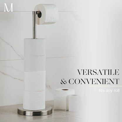 Marmolux Acc - Free Standing Toilet Paper Holder Stand Brushed Steel Finish 1pc - Storage for 4 Rolls of Toilet Tissue SUS 304 Stainless Steel Bathroom - Toilet Holder