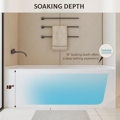 60x32 Inch Acrylic Bathtub, Single Apron Alcove Soaking Tub with Left-Side Overflow & Drain, Space-Saving Built-In Design, Easy Install for Modern Bathrooms
