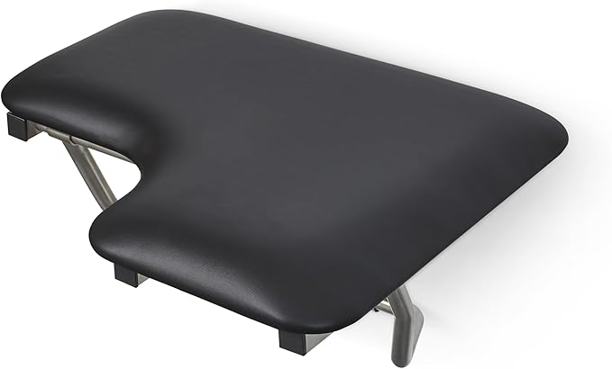 28" x 22.5" Black Padded Cushion Wall Mount Folding Left-Handed Transfer Bench Shower Seat, ADA Compliant