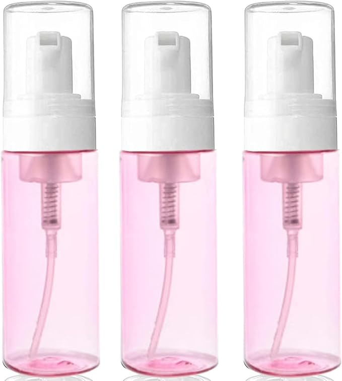 3-Pack Travel-Sized Foaming Pump Bottles - Empty Foaming Liquid Soap Dispensers - for Refillable Travel Hand Soap Shampoo Foaming Castile Cosmetics - BPA Free (100ml/3.3oz) (Pink)