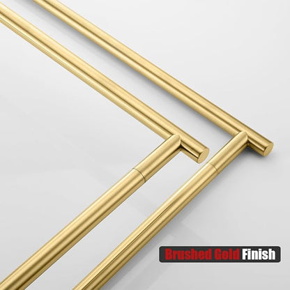 JQK Bath Towel Bar Free Standing Gold, 30 Inch Stand Double Towel Rack Holder Shelf for Bathroom Floor, Brushed Gold, BTH120L30-WG