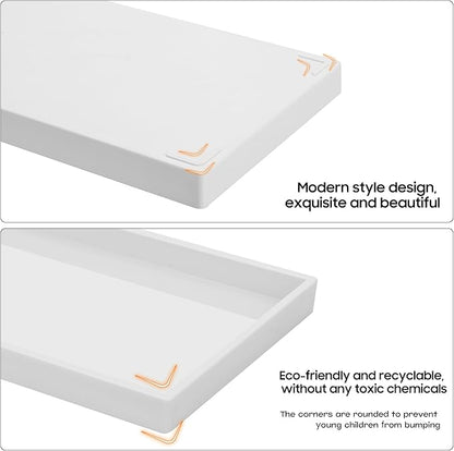Vanity and Bathroom Tray, 7.7" ABS Countertop Organizer,Waterproof Vanity Tray for Toilet Tank,Perfume,Soap,Keys,Bathroom Accessories,Kitchen and Bath Trays,Non Slip Small Trays,White