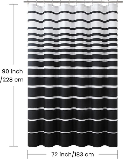 90 Inch Black Shower Curtain, Extra Long Modern Black and White Stripe Waterproof Polyester Shower Curtains for Bathroom, 72x90 Inches