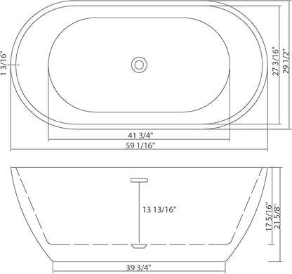 Logmey 59 Inch White Acrylic Freestanding Bathtub with Overflow Oval Shape Soaking Tub for Classic and Modern Bathrooms Chrome, Drain & Overflow Assembly Included