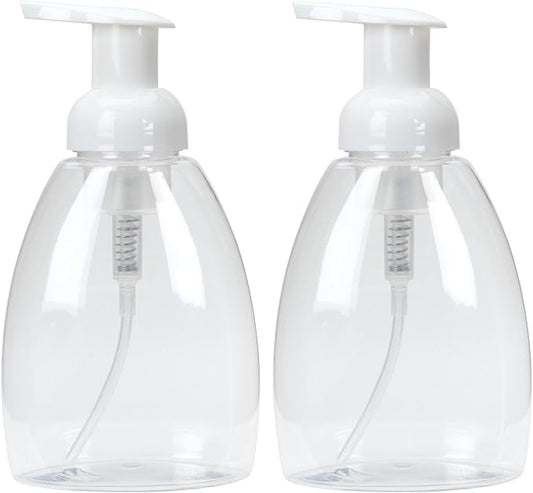 Ginger Lily Farms Foaming Soap Dispenser, Refillable Plastic Pump Bottles for Liquid Hand Soap, 12 oz. Clear Bottle with White Pump, 2-Pack