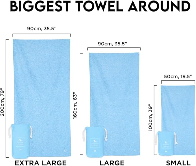 Dock & Bay Beach Towel - Quick Dry, Sand Free - Compact, Lightweight - 100% Recycled - Includes Bag - Essential Set of 4 - Large (160x90cm, 63x35)