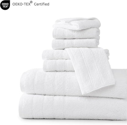 Casa Platino 100% Cotton Luxury Bathroom Towel Set - 8 Pcs - Super Soft, Fluffy & Highly Absorbent - 2 Large Bath Towels, 4 Washcloths, 2 Hand Towels - Complete Family Pack - White Bath Towel Set