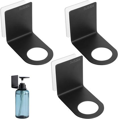 Segbeauty Adhesive Bottle Holder, 3pcs Stainless Shampoo Bottle Holder, Black Drill-Free Shower Dispenser Rack, Rustproof Shampoo and Conditioner Dispenser Wall Mount for Dia 1.15in 3cm Bottles Mouth