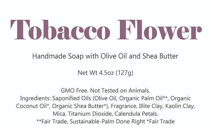 3 Pk Tobacco Flower Organic Soap Bars, Handmade in USA, Natural & Cruelty Free (3 Pack, Tobacco Flower)