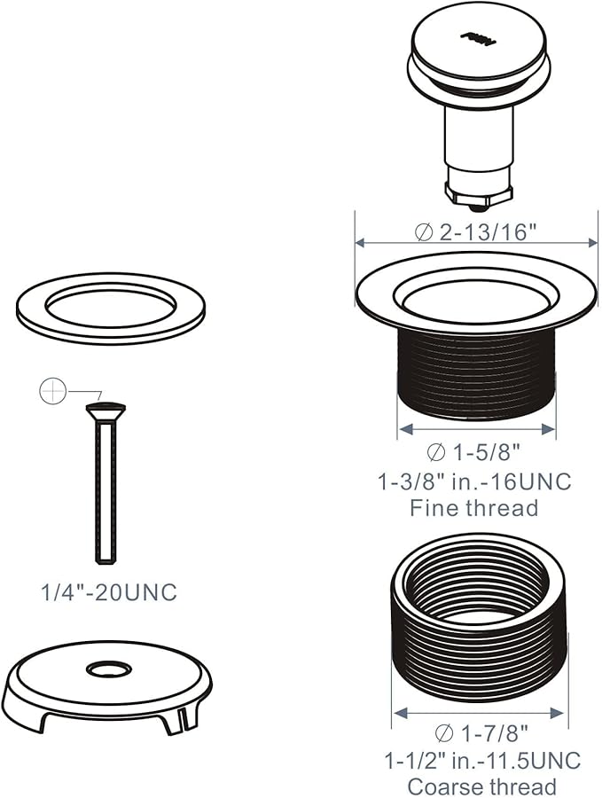 Black Tub Drain Tip-Toe Tub Trim Set Conversion Kit Assembly, Hidrop Bathtub Drain Replacement Trim Kit with 1-Hole Overflow Faceplate and Universal Fine/Coarse Thread, Matte Black