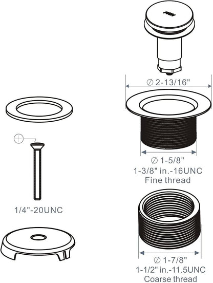 Black Tub Drain Tip-Toe Tub Trim Set Conversion Kit Assembly, Hidrop Bathtub Drain Replacement Trim Kit with 1-Hole Overflow Faceplate and Universal Fine/Coarse Thread, Matte Black