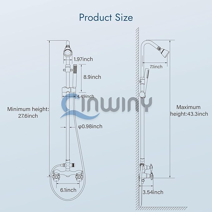 Polish Chrome Wall Mount Outdoor Shower Kit with Hand Held Sprayer Double Cross Handles with Adjustable Slide Bar Dual Function Exposed Shower Faucet System
