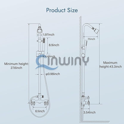 Polish Chrome Wall Mount Outdoor Shower Kit with Hand Held Sprayer Double Cross Handles with Adjustable Slide Bar Dual Function Exposed Shower Faucet System