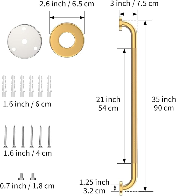 36 Inch Anti Slip Shower Grab Gold, Munzong Bathroom Grab Bar, Knurled Bathroom Balance Bar,Safety Hand Rail Support Handicap Elderly Injury Senior Assist Bath Handle