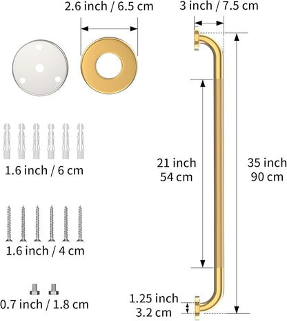 36 Inch Anti Slip Shower Grab Gold, Munzong Bathroom Grab Bar, Knurled Bathroom Balance Bar,Safety Hand Rail Support Handicap Elderly Injury Senior Assist Bath Handle
