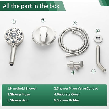 Shower Faucet Set with 7 Functions Handheld Shower Head Filter Shower Combo Set Shower System Shower Trim Kit Brushed Nickel