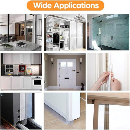 33.5 Ft Weather Stripping Door Seal Strip,Silicone Door Draft Stopper,Self Adhesive Shower Door Bottom Seal and Door Insulation Strip for Door Frame Windows and Glass Gaps (Black, 25+35mm)
