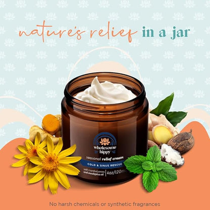 Wholesome Hippy Menthol & Eucalyptus Comfort Balm – Natural Aromatherapy Chest & Body Rub with Shea, Cocoa & Mango Butters, Peppermint & Spearmint Oils – 4oz