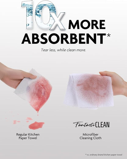 Fantasticlean Microfiber Cleaning Cloth Roll -150 Pack, Tear Away Microfiber Towels, 12" x 12", Reusable, Washable, Ultra Absorbent Dishcloth for Car, Home Supplies, Pet, Kitchen (White & Dimgrey)