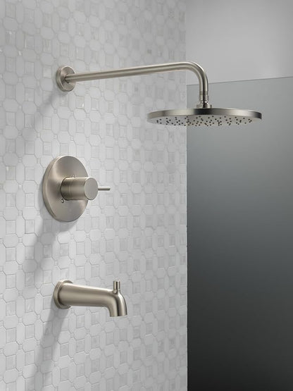 Delta Faucet Modern Raincan Round Single-Function Tub and Shower Trim Kit Brushed Nickel, Tub Faucet Set, Rainfall Shower Head, Spotshield Stainless T14469-SP-PP (Valve Not Included)