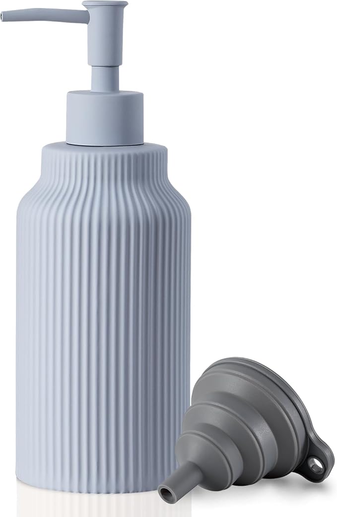 Modern Ceramic Soap Dispenser for Bathroom，14oz Ceramic Soft Touch Hand Lotion Dispenser with Pump，Liquid soap Dispenser for Kitchen Rubber Paint (Blue)