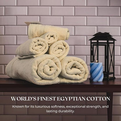 Egyptian Cotton Bathroom Towel Set - 6 Piece | Ultra Soft 100% 600 GSM Towels | 2 Bath, 2 Hand, 2 Washcloths | Quick Dry, Durable for Home, Spa, Gym | Premium Large Towel Set (Off White)