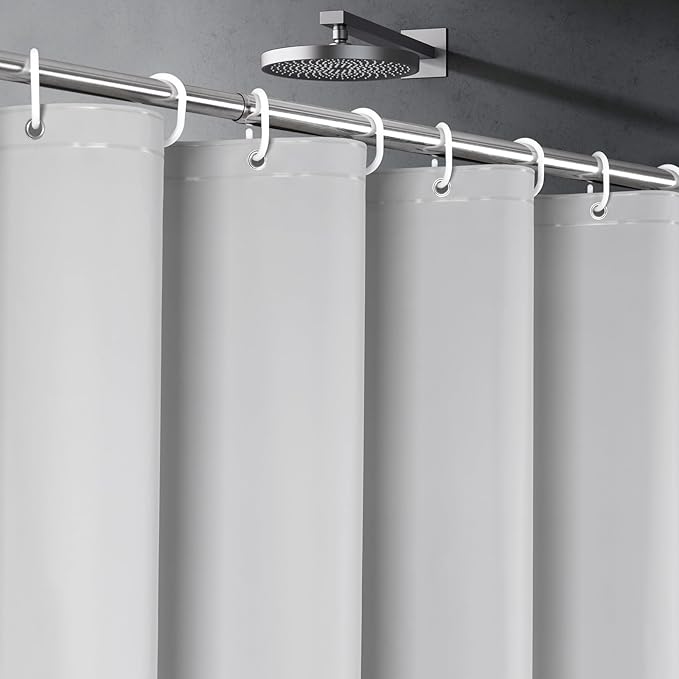 UFRIDAY Grey Short Shower Curtain Liner Premium PEVA 72 x 66 inch,Heavy Duty Shower Curtain with 3 Weighted Magnets, Plastic Waterproof Grey Shower Curtains for Bathroom with 12Hooks