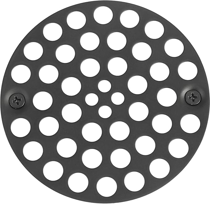 4" Black Screw-in Shower Strainer - 3-⅜” Screw Hole Spacing - 4 Inch OD Drain Cover - Solid Brass - Professional Grade and Lasting Durability - Matte Black Grate - Screws Included