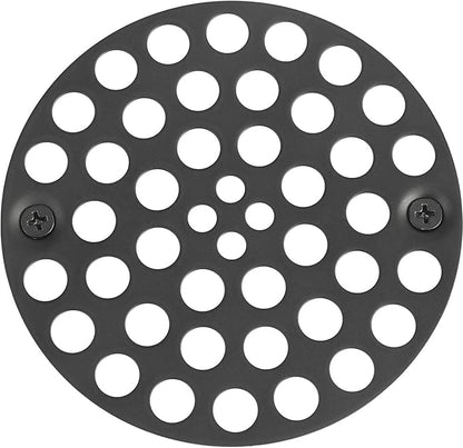 4" Black Screw-in Shower Strainer - 3-⅜” Screw Hole Spacing - 4 Inch OD Drain Cover - Solid Brass - Professional Grade and Lasting Durability - Matte Black Grate - Screws Included