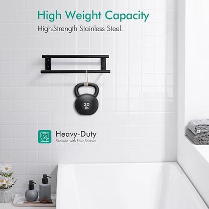 BAGNOLUX Double Towel Bar, SUS304 Towel Racks for Bathroom Wall Mounted 2-Tiers Ladder Towel Rails, Space Saving Bathroom Towel Holder Shelves Rack, Long Towel Hanger (16“-Round-Matte Black)