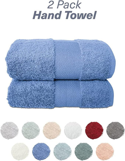 Hencely Luxury Hand Towel - Set of 2 (16x28 Inches) - Soft Turkish Cotton, Absorbent, Quick-Drying Face, Body, Kitchen, and Bathroom Towel (Hand Towels 2 Pack, Blue)