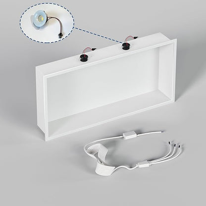Neodrain Shower Niche with Non-dimmable LED Downlight, 24X12Inch White Stainless Niche No Tile Needed Shower Niche, Built-in Recessed Niche for Bathroom Storage