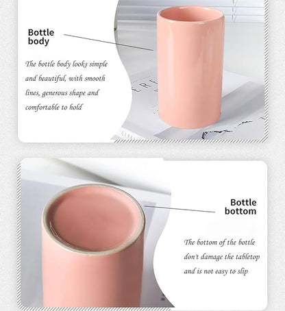 Pink Toothbrush Holder, Ceramic Bathroom Tumbler Cups,Toothbrush Cup, Bathroom Counter Organizer(300ml)