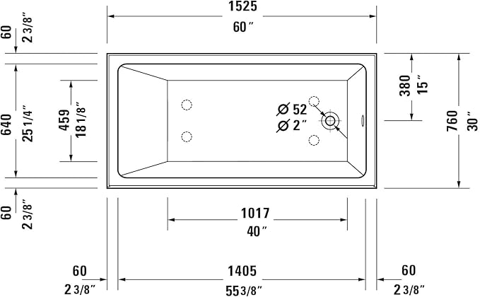 Duravit 700653-R Duravit No.1 60" Three Wall Alcove Acrylic Soaking Tub with Right Drain and Overflow - White