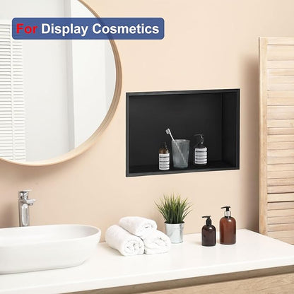 Shower Niche,16 * 28 Stainless Steel Elegant Bathroom Niche, No Tile Needed Recessed Shower Shelf Organizer for Storage,Black
