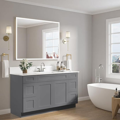 ROOMTEC 60'' Shaker Gray Bathroom Vanity Cabinet with 6 Drawers and 2 Doors, Soft-Close Hinge and Drawer Slides, 144 Pounds, 60"W x 34.5"H x 21"D