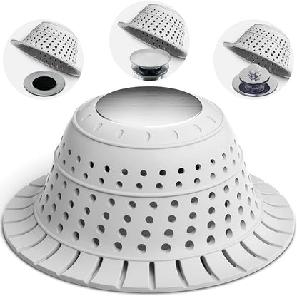 Shower Drain Hair Catcher - Bathtub Drain Cover Foldable Silicone，Shower Drain Protector for Pop-Up and Regular Drains of Shower,Tub, Bathroom, Sink,Grey