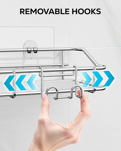 Nieifi Shower Caddy Shelf with Hooks Storage Rack Organizer Adhesive Stainless Steel without Drilling for Bathroom, Lavatory, Washroom, Restroom, Shower, Toilet, Kitchen (Sliver, 6 Pack)