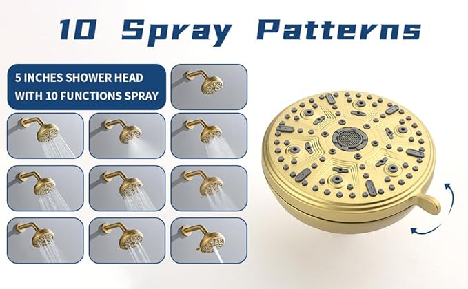 2 Handles Shower Faucet Set with Tub Spout Bathtub Shower Faucet Combo Set Shower System Complete Tub and Shower Trim Kit Brushed Gold Wall Mounted Shower Fixtures
